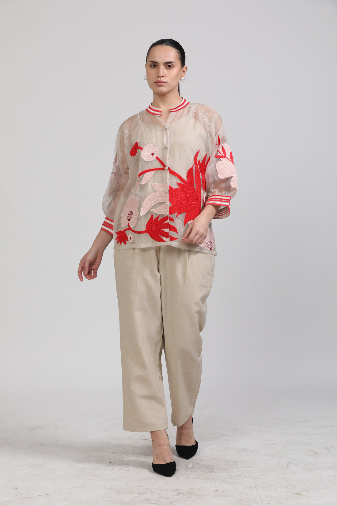 Labella Organza Co Ord Set Red