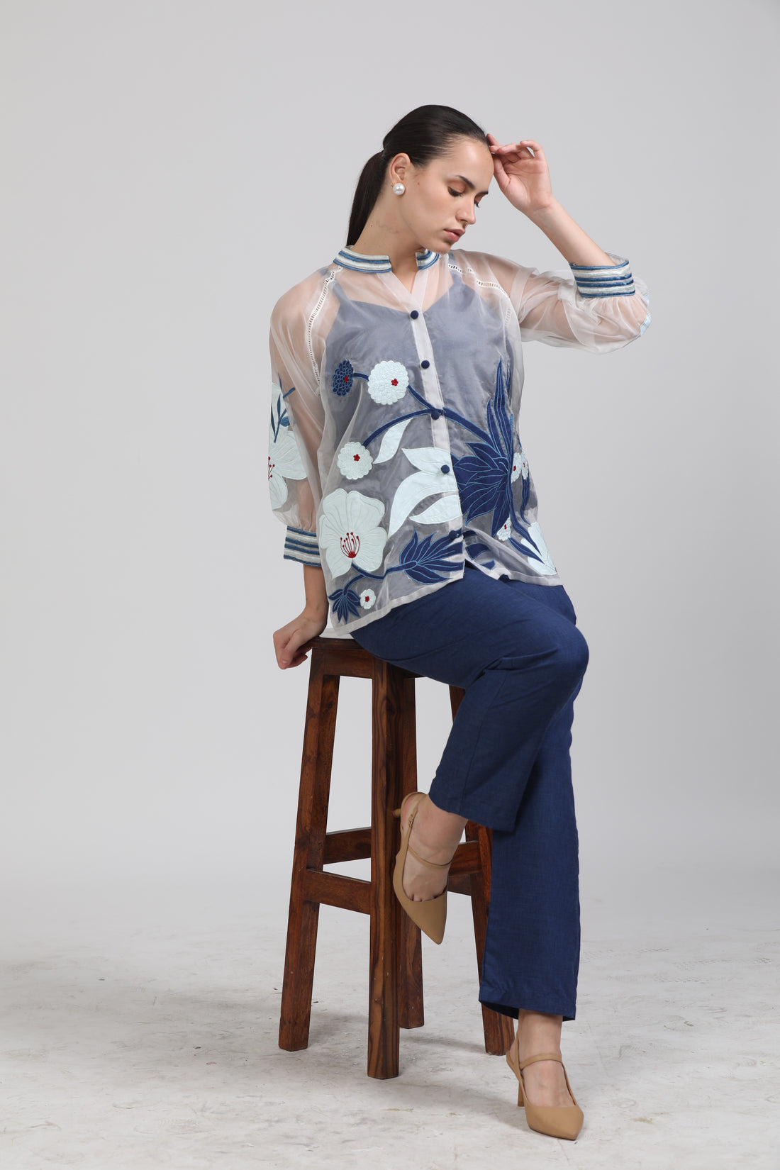 Labella Organza Co Ord Set Blue