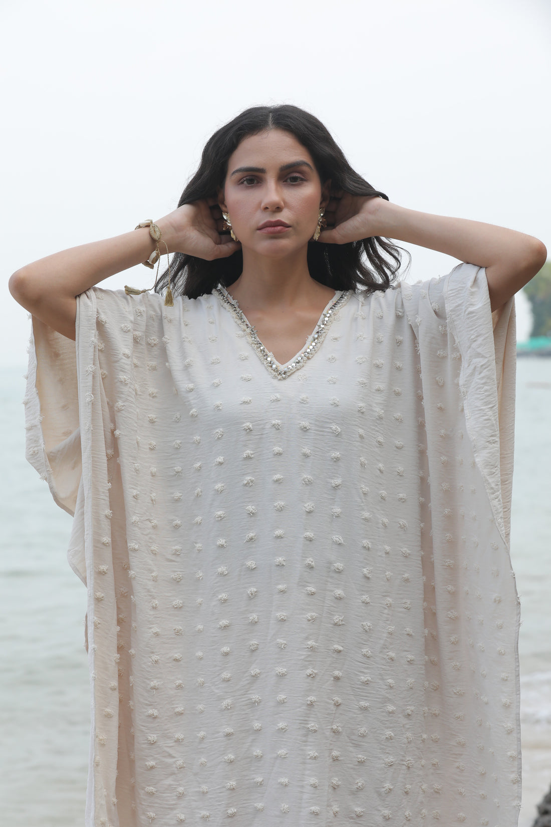 Isla Textured Kaftan Ivory