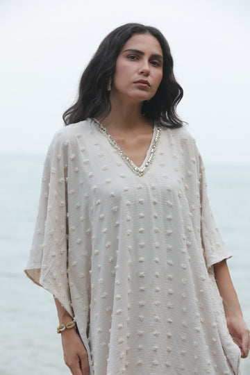 Isla Textured Kaftan Ivory